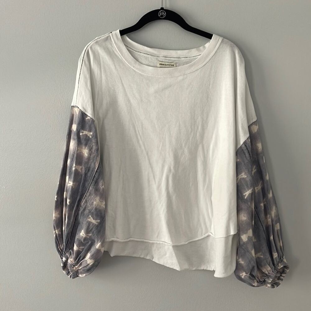 Urban Outfitters Balloon Sleeve White Top Size Medium Boho Cotton Linen Blend